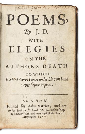 Donne, John (1572-1631) Poems by J.D. with Elegies on the Authors Death.